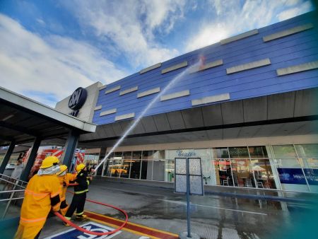 SM Fire Brigade Team members responding to a ‘fire incident’ in the mall canopy of SM City San Jose del Monte Bulacan. 