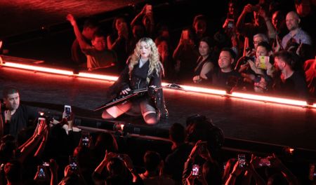 Madonna performs for the crowd during her “Rebel Heart Tour” in 2016.