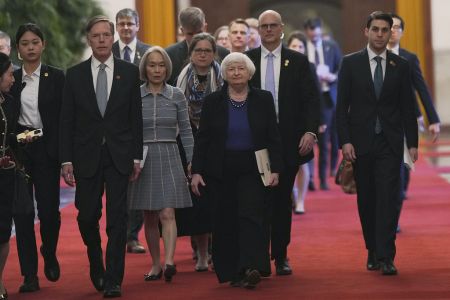 U.S. Treasury Secretary Janet Yellen walks to a meeting at the Great Hall of the People in Beijing, China, April 7, 2024. /CFP