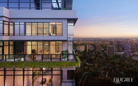 Artist’s perspective of the 1001 Parkway Residences bi-level garden unit, a pre-selling development offering an iconic view of the Alabang skyline. Project Location: Parkway Ave., Filinvest City, Alabang