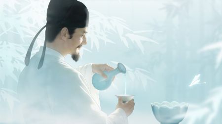 (宋代汝窑天青釉玉壶春瓶、莲花式温碗)