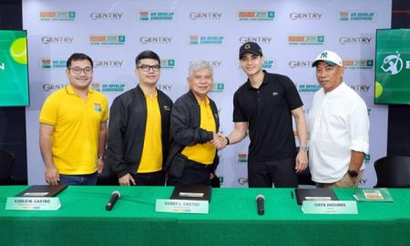 Palawan Group Executives namely, CMO Bernard V. Kaibigan, CEO Karlo M. Castro, and Chairman and Founder Bobby M. Castro (center)， joined by Hayb Anzures, and tournament director Bobby Mangunay.