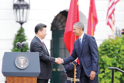 當地時間9月25日，美國總統奧巴馬在白宮舉行儀式，歡迎來訪的中國國家主席習近平。