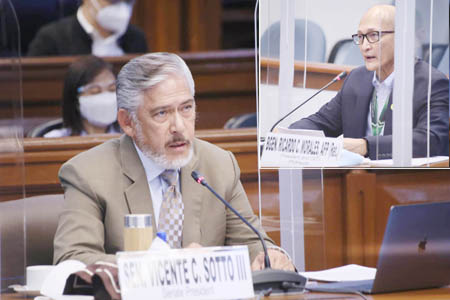 參議長蘇道昨日質問菲健康保險公司行政總裁莫拉禮斯（小圖）有關對該公司的腐敗指控。