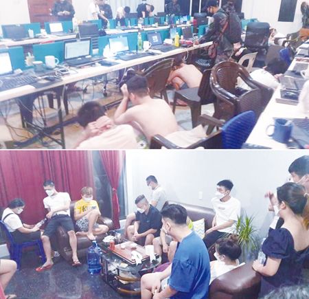 圖為菲國警和國調局在加牙鄢省仙沓安娜社搗毀一個非法網絡博彩窩點，並拘捕75名中國公民。