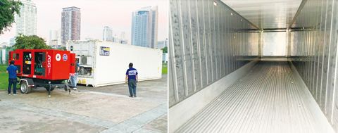 圖為馬尼拉市政府購買的冷櫃，用於存放未由親屬認領的新冠死者遺體。