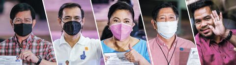 左起參議員轆遜、馬尼拉市長莫仁諾、副總統羅貝禮道、前參議員小馬科斯和參議員巴喬。(新華社)