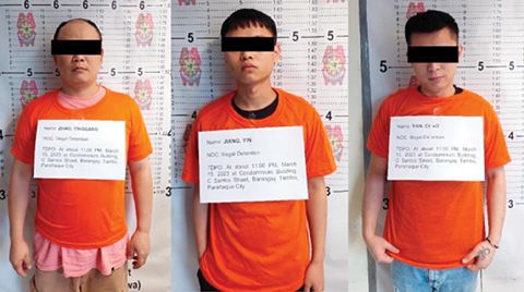 圖為在巴蘭玉計市涉嫌非法禁錮一名男同胞的3名中國公民被捕。