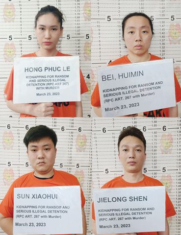 圖為4名涉嫌綁架虐殺華商林文輝的嫌犯照片。（菲國警反綁架組供圖）