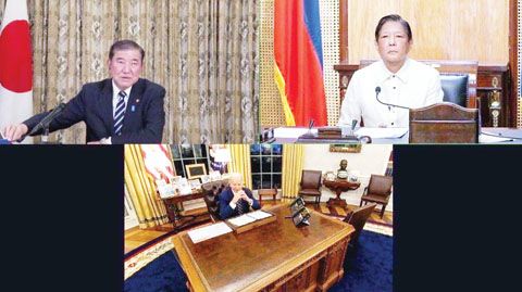 菲美日三國領袖昨日舉行視頻會議,矢言加強和加深三方關係,特別是在經濟、海洋和技術合作方面。