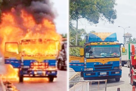 馬尼拉消防單位接獲火警通報後，發現現場燃燒卡車照片實為AI偽造影像。