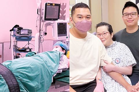 圖為克莉絲·亞謹諾與她的兒子喬許和賓比在醫院內。