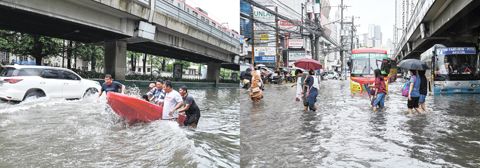 馬尼拉市塔夫脫大道一段路段8月17日再次因持續強降雨帶來的洪澇而淹沒，宛如一片汪洋；乘客和學生難以搭到車，被迫涉水穿越洪澇。