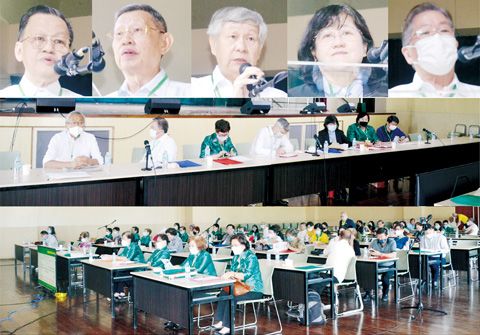 圖片說明:自左至右:(第一排)秘書長施德錦、理事長施梓雲、副董事長施湧妙、校長黃琬蓉博士、副理事長陳怡哲(第二排)主席臺:副理事長林梅瑟、副理事長陳祖從、副理事長陳怡哲、名譽理事長梁淑美、副董事長施湧妙、校長黃琬蓉、副校長蔡美美、大學部總主任杜榮宗(第三排)會員代表大會出席代表的場面。