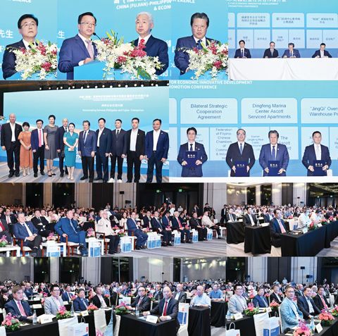 小圖左起福建省趙龍省長作主旨演講、中國駐菲特命全權大使黃溪連閣下、菲律賓貿工部部長Alfredo