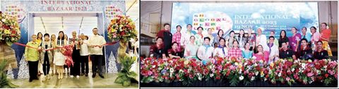 圖為主賓們主持剪彩儀式。上图前排左二起:國際慈善義賣基金會總裁劉惠璇領事、沓義市市长拉妮·卡耶丹诺、國際慈善義賣基金會主席帕梅拉·曼那洛。下图为出席的贵宾和民族艺术表演者合影。