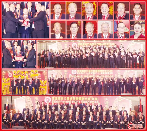 圖片說明:左上圖為蔡建銘(中)見證施能棟(右)和許福星(左)的交接儀式。右上兩排小圖左至右,上至下依次為蔡建銘、許友清、施能棟、許福星、呂安盾、柯志超、蔡振作、施碧昌、許文忠、黃天從、施正新和李雨。第三排左圖為致謝蔡建銘的儀式;右圖為全體新屆職員的宣誓就職儀式。第四排左圖為九聯的領導在醒獅前的合影;右圖為祝酒儀式。下排為全體新屆職員與嘉賓的合影。(本報記者Celia