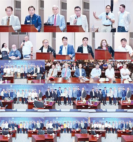 小圖左起本會理事長林榮輝致歡迎詞、本會董事兼外交主任洪逢駿律師擔任大會司儀、本會副理事長兼農資督導許學禹致謝詞、Bounty