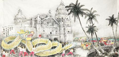 圖為施榮宣畫作《融合》。（受訪者供圖）