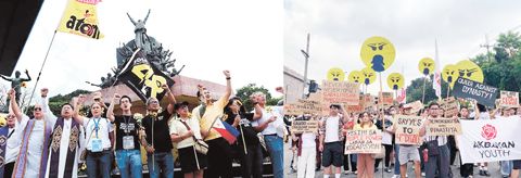 菲律濱25日紀念「人民力量革命」40週年，數以萬計民眾遊行至人民力量革命紀念碑前示威，重申終結貪污與家族政治的訴求。