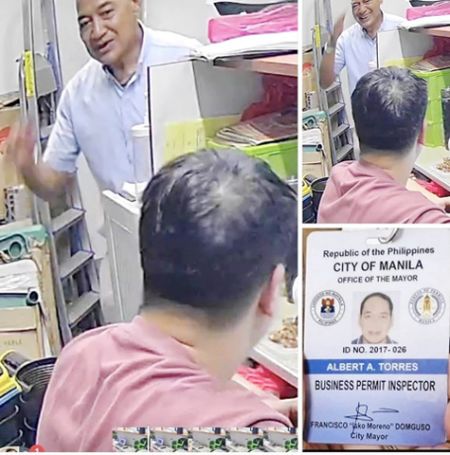 圖為涉嫌假扮馬尼拉市政府商業許可證稽查員並索要金錢的阿爾伯特.托雷斯。