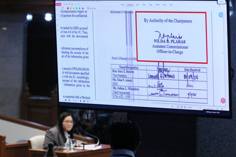 副總統莎拉·杜特地的參議院彈劾審判於8月11日繼續進行,起訴方證人賽琳·梅·德爾·甘布為審計署情報與機密資金審計辦公室的監督審計員。她表示,杜特地、特別付款官吉娜·阿科斯塔和首席會計師朱列塔·維拉德雷伊應對副總統辦公室2022年12月7328.7萬披索機密資金使用中發現的違規行為負責。