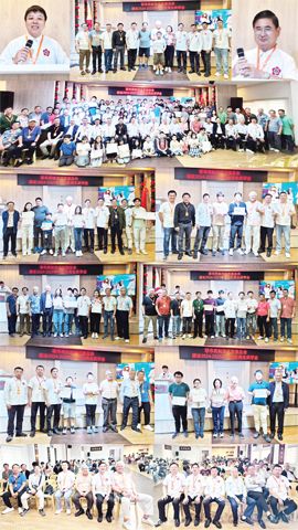 圖片說明:左上角小圖為本會家秘書長五一宗長主持頒獎典禮之影,右上角小圖為家理事長文炳宗長致詞之影,中圖為家永遠名譽理事長于柏宗長(右六)、名譽理事長培力宗長(左三)、名譽理事長祖江宗長(左五)、理事長文炳宗長(右四)、副理事長維謀宗長(左四)、副理事長天排宗長(右三)、副監事長愛群宗長(左二)、秘書長五一宗長(右二)等與幸運得獎者合影留念。第二排圖片為出席頒獎典禮本會諸理監事同仁與全體優秀生合影留念。第三、四、五排左右各圖圖片均為本會各位領導及理監事同仁頒發獎學金及獎狀予優秀生並與其合影留念。第六排左、右兩圖則為本會諸位領導攝於頒獎典禮現場。