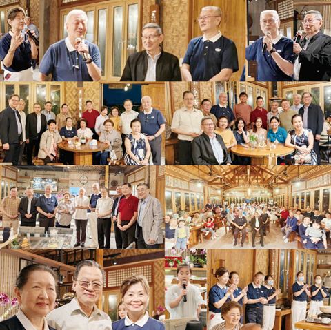 圖片說明:自左至右(第一排)洪英黎師姐報告菲律賓慈濟的宏偉目標——建設醫院,她以小故事鼓勵大家參與“大愛”的心願、現任執行長楊國英發言歡迎僑中校友,施梓雲與施議淞喜悅旁聽、施議松校友致歡迎辭、名譽理事長施梓雲發言勉勵之神態(第二排)施梓雲與執行長楊國英、夫人校友施菱菱師姐和僑中學院及校友會領導合照、施梓雲與僑中校友會訪華團部分團員合照(第三排)陳怡哲、施梓雲、楊國英、李元宵、