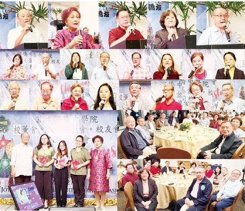 圖片說明:自左至右(第一排)校董會董事長黃瑞昭、基金會董事長李麗芬、校友會理事長陳怡哲、校長黃琬蓉博士、主持人副秘書長施桂林(第二排)登臺演唱助興者:黃琬真、陳明亮、中國外派老師郭旖旎、施桂林、呂培松、施佩雯、吳昭華、中國外派老師黄晶晶(第三排)施正順、林後欽