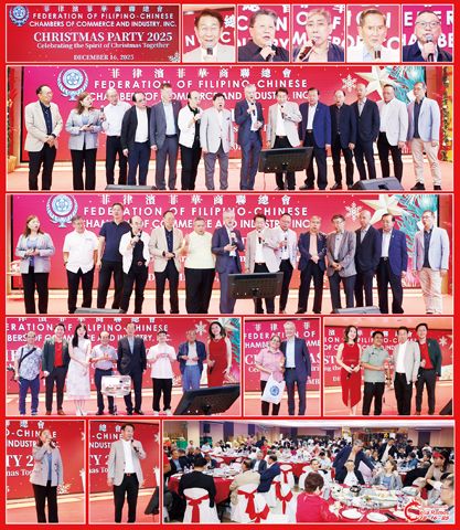 圖片說明：上排小圖左至右依次為林榮輝、施東方、莊前進、黃年榮及張昭和。第二排林榮輝和黃奇昭帶領理事會成員在台上高歌之影，第三排為林榮輝和黃奇昭帶領理事們在台上高歌之影。第四排商總領導與抽彩幸運兒的合影。下排左圖和中圖分別是蔣曉瑋和林榮輝在聯歡會上獻唱；右圖為商總聯歡晚會現場的盛況。（本報記者Celia